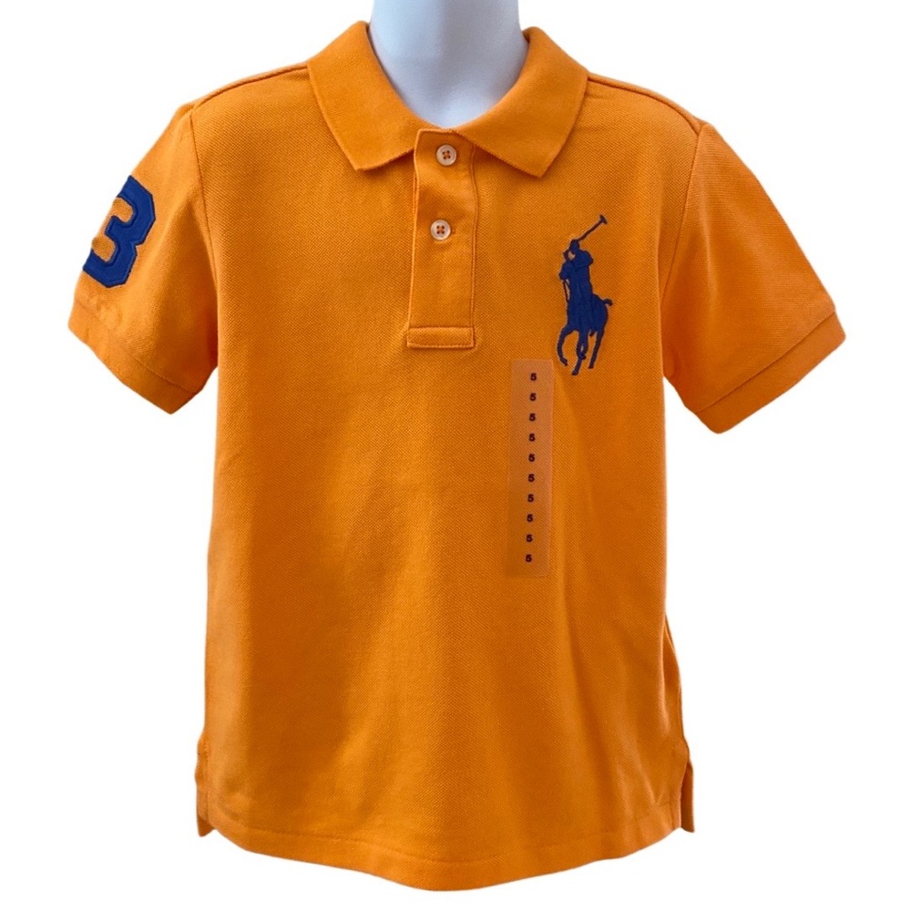 Polo Ralph Lauren Boys Big Pony Cotton Mesh Polo Shirt - ORANGE - Size 5